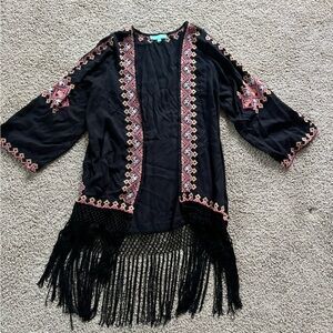 Melissa Odabash Black Nic Kimono Caftan - O/S one size swimsuit cover up